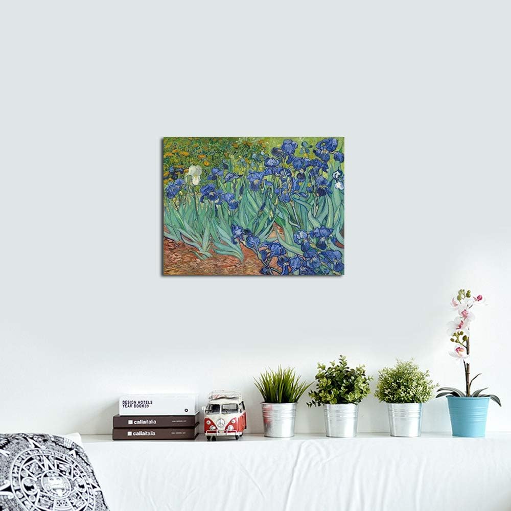 Classic Floral Wall Art | Garden Irises Oil Painting Style Canvas Print | Elegant Decorative Artwork for Living Room, Bedroom, Office | High-Quality Canvas (16 x 12 Inches)