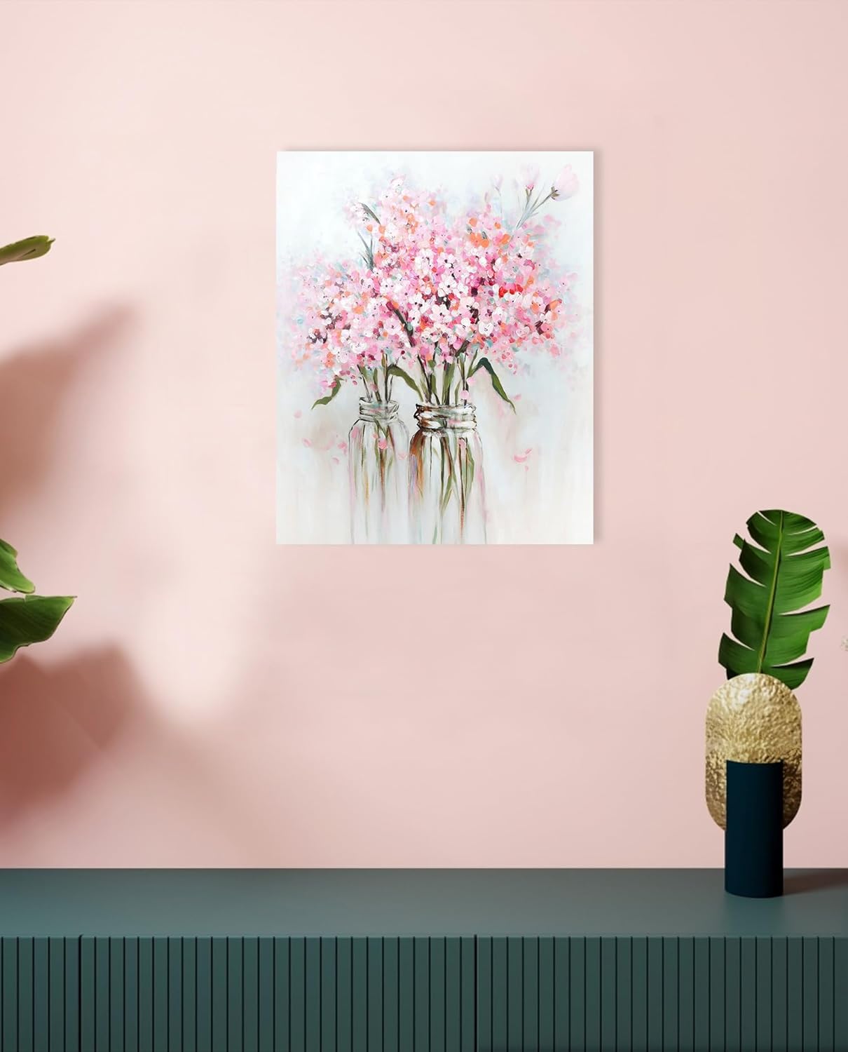 Canvas Wall Art – Pink Floral Bouquet Still Life Decorative Painting, 12x15 inches