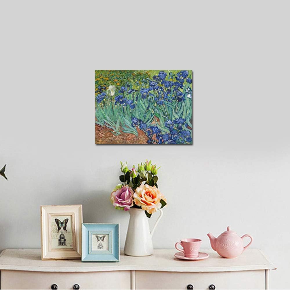 Classic Floral Wall Art | Garden Irises Oil Painting Style Canvas Print | Elegant Decorative Artwork for Living Room, Bedroom, Office | High-Quality Canvas (16 x 12 Inches)