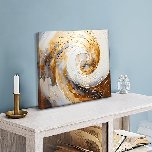 Modern Abstract Canvas Wall Art | Golden & Gray Swirl Textured Design | 14x14 Inches Contemporary Painting for Home Décor