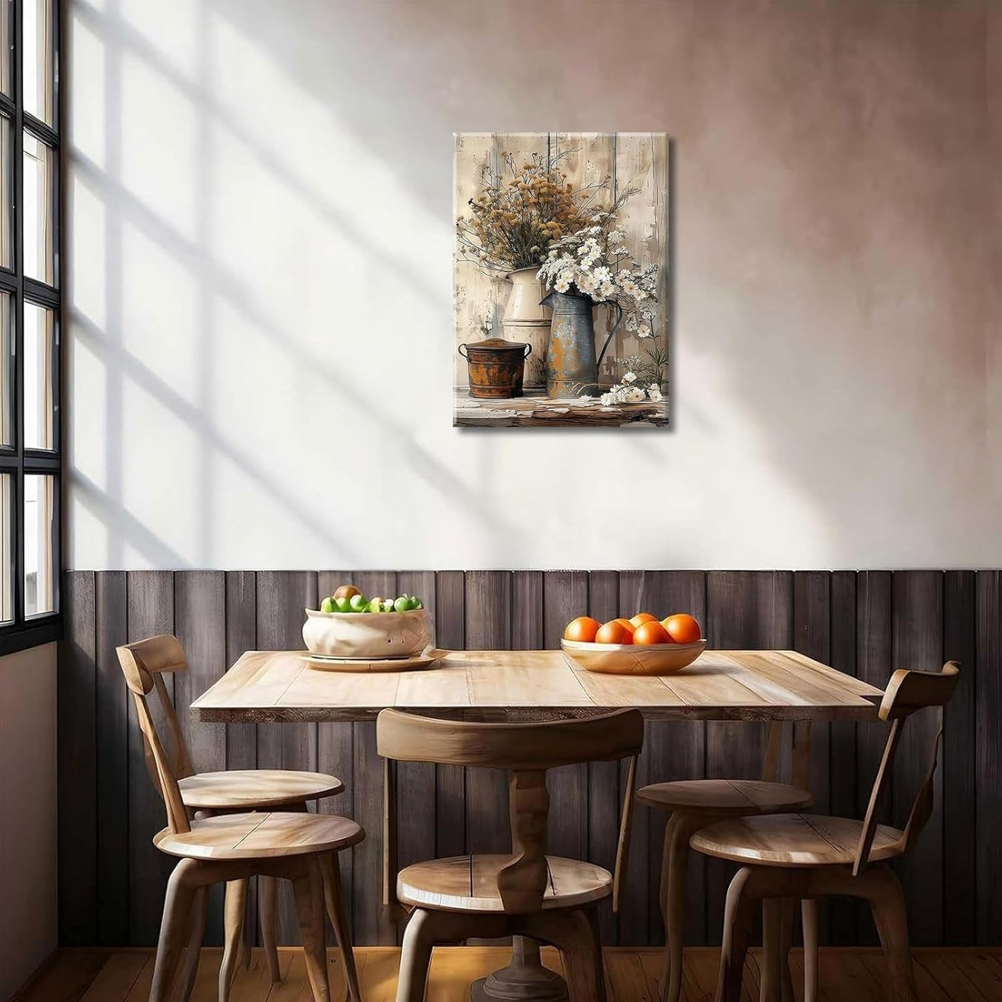Rustic Country Style Canvas Wall Art – Floral Still Life Decorative Painting, 16x12 inches