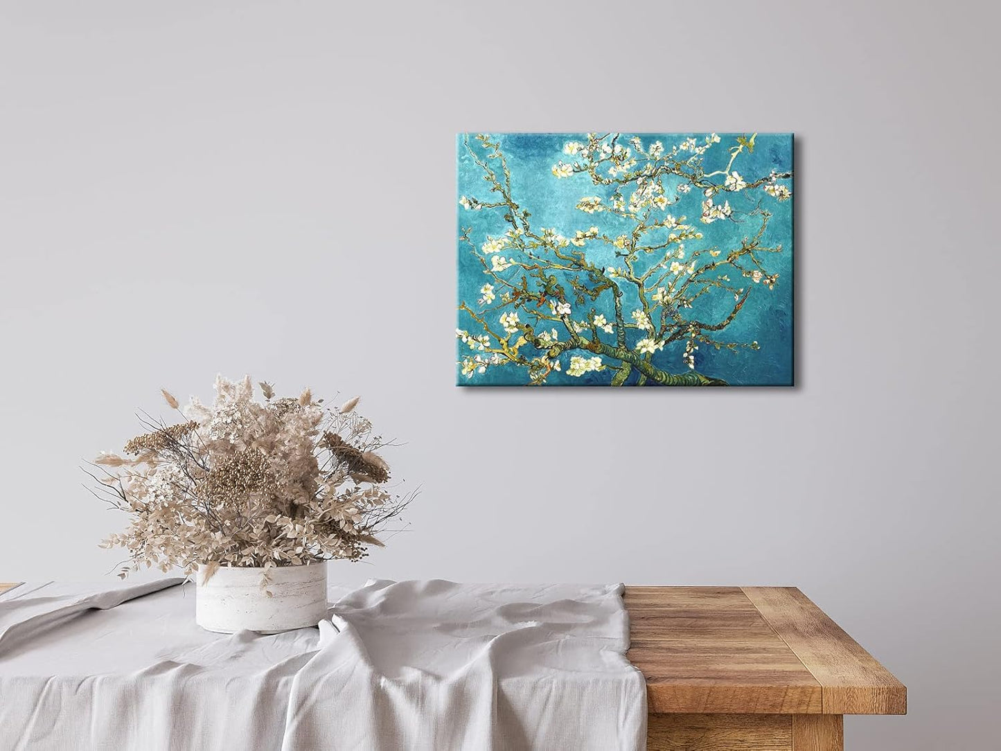 Canvas Wall Art – Blossoming Branch with Blue Background Decorative Painting, 16x12 inches