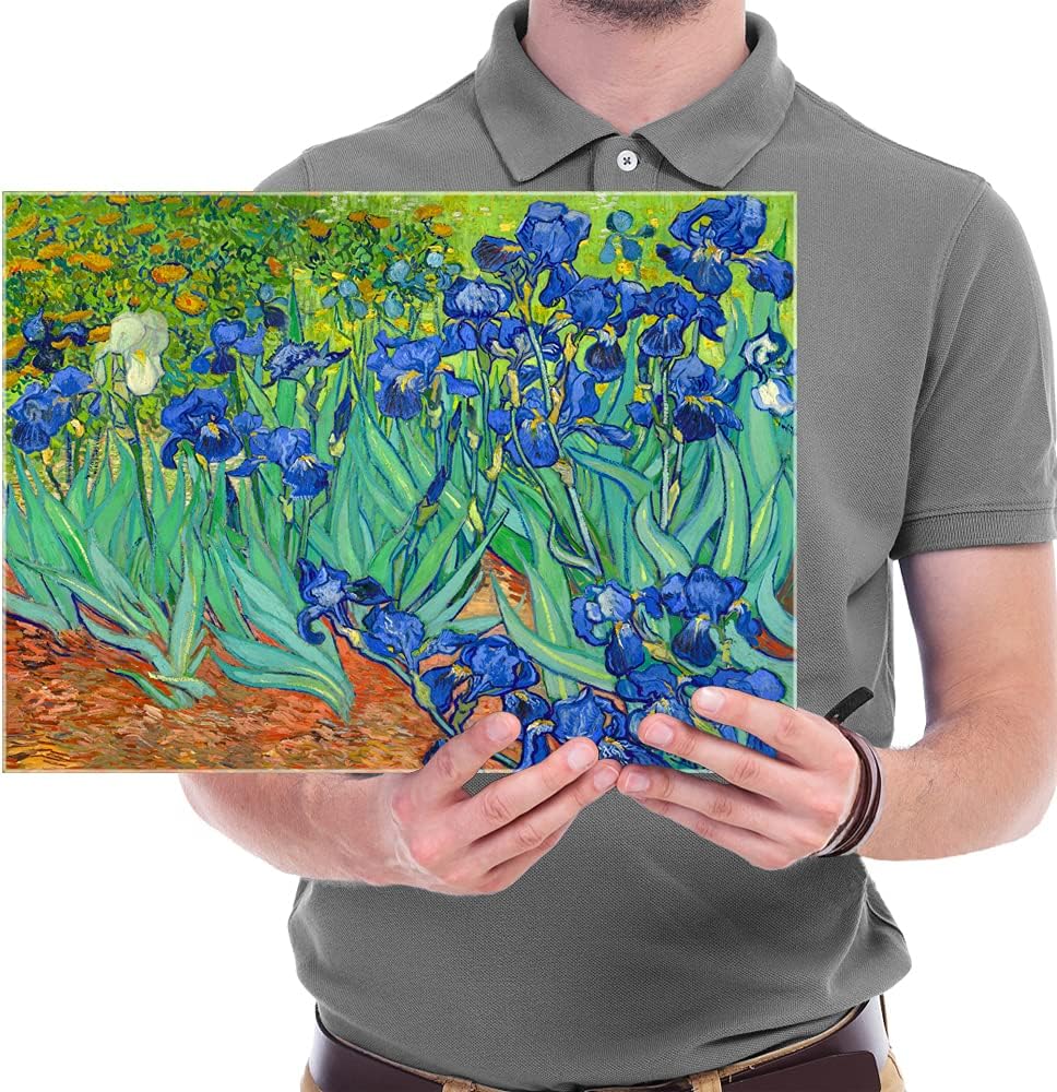Classic Floral Wall Art | Garden Irises Oil Painting Style Canvas Print | Elegant Decorative Artwork for Living Room, Bedroom, Office | High-Quality Canvas (16 x 12 Inches)