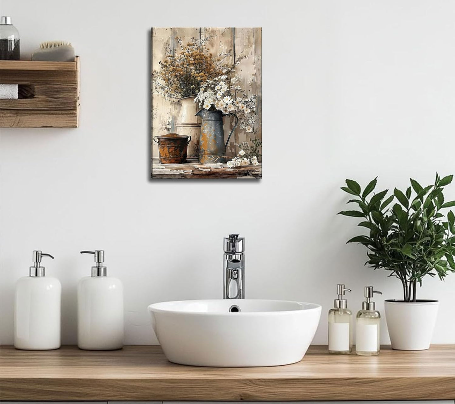 Rustic Country Style Canvas Wall Art – Floral Still Life Decorative Painting, 16x12 inches