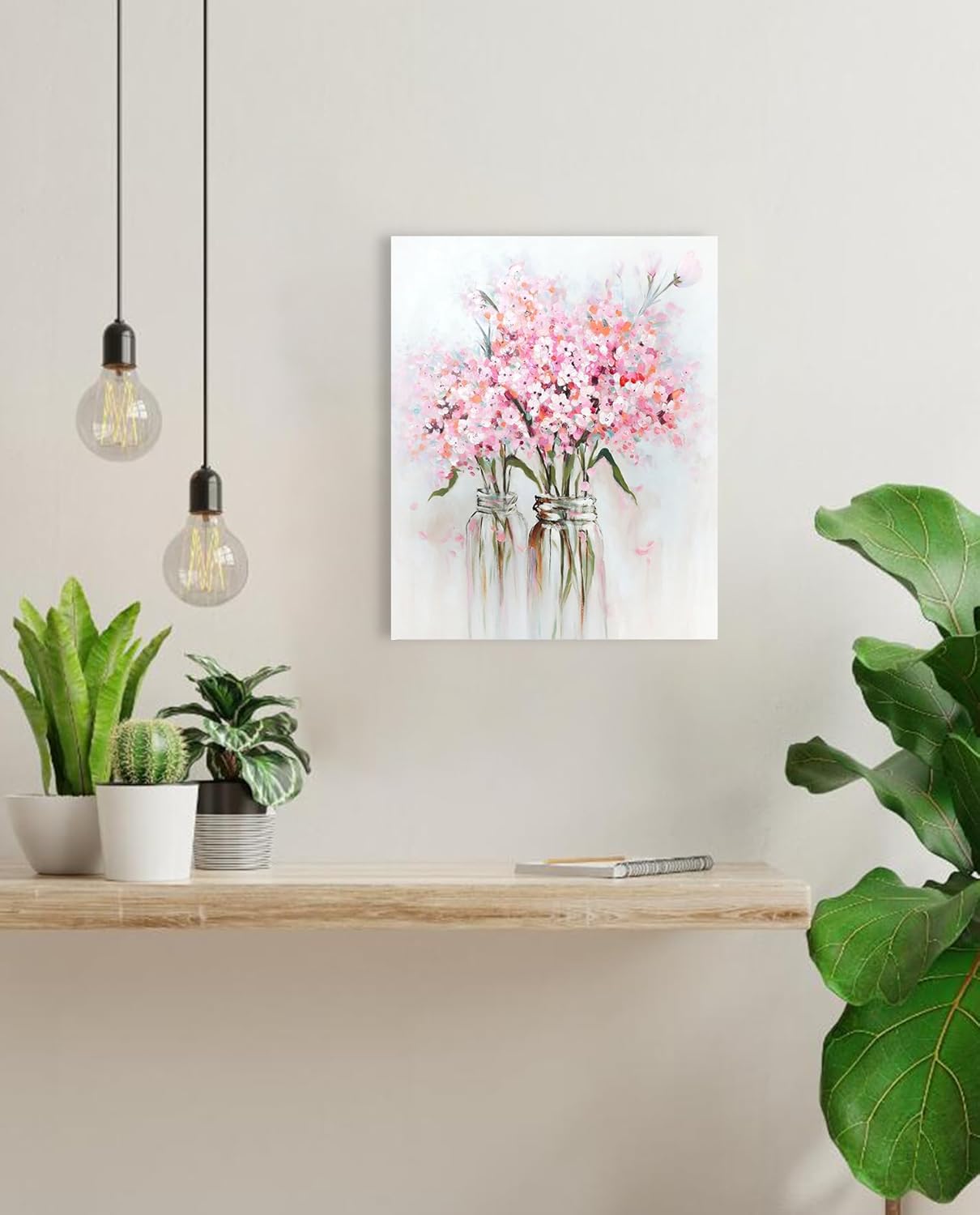 Canvas Wall Art – Pink Floral Bouquet Still Life Decorative Painting, 12x15 inches