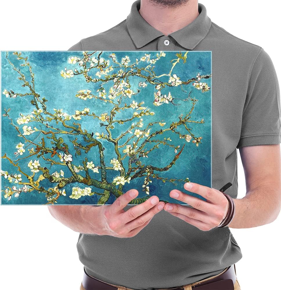 Canvas Wall Art – Blossoming Branch with Blue Background Decorative Painting, 16x12 inches