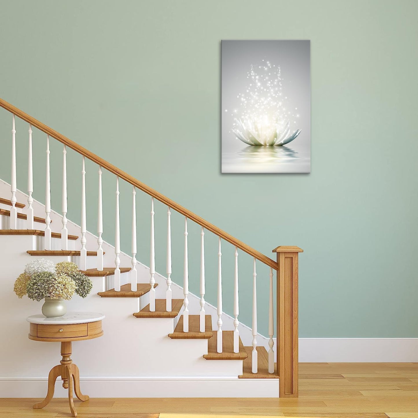 Sparkling Lotus Wall Art | White Lotus on Water with Light Effects | Zen-Inspired Minimalist Canvas Print | Elegant Wall Décor for Living Room, Bedroom, Meditation Space | Premium Canvas Artwork (12 x 16 Inches)