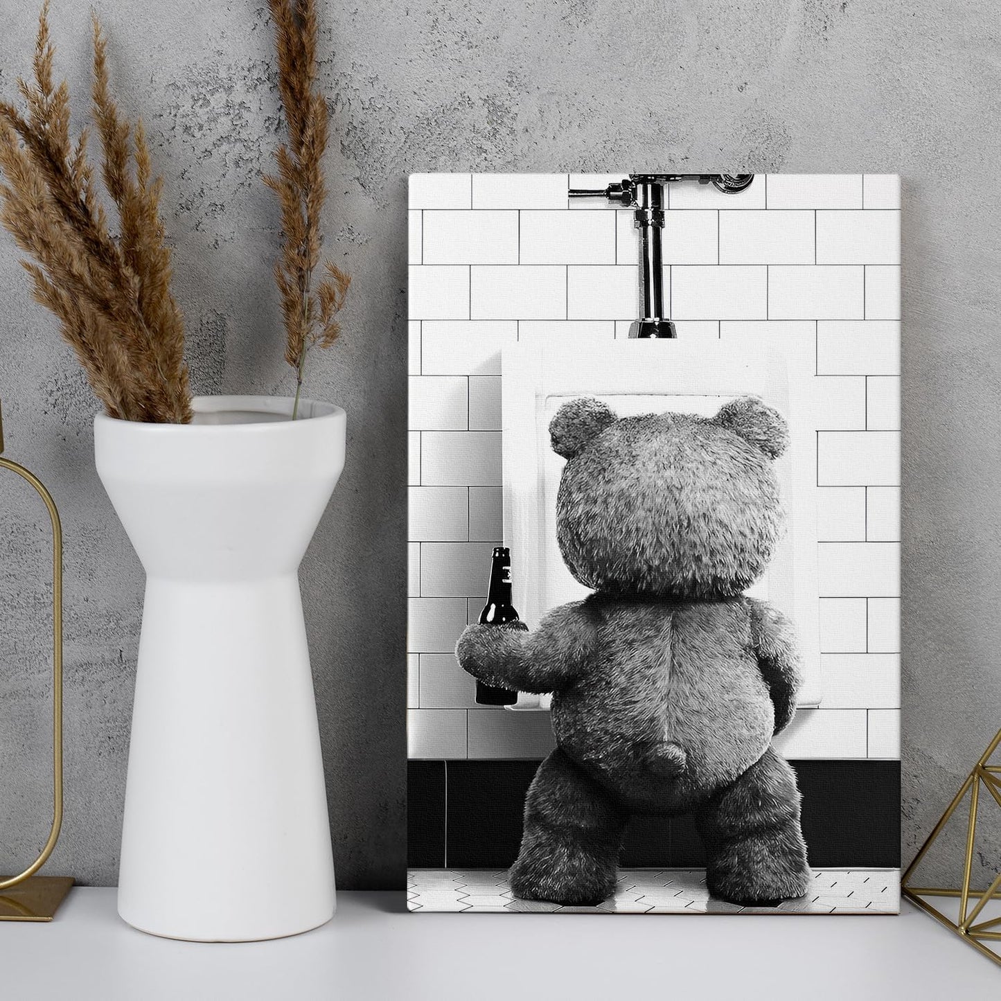 Creative Funny Bear Black and White Wall Art Canvas Painting 12x16 Inch