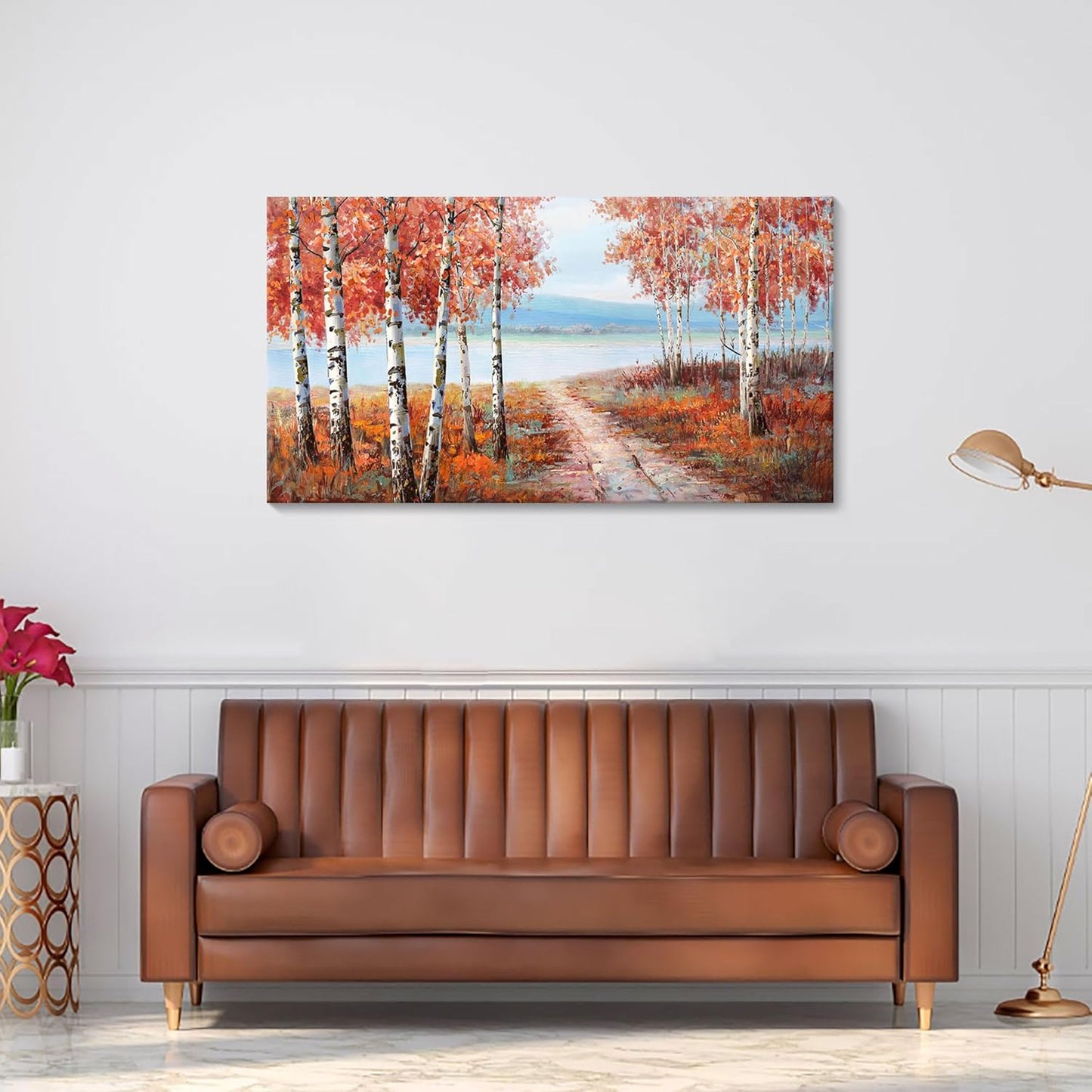 Large Canvas Wall Art – Scenic Forest Path Landscape Decorative Painting, 20x40 inches