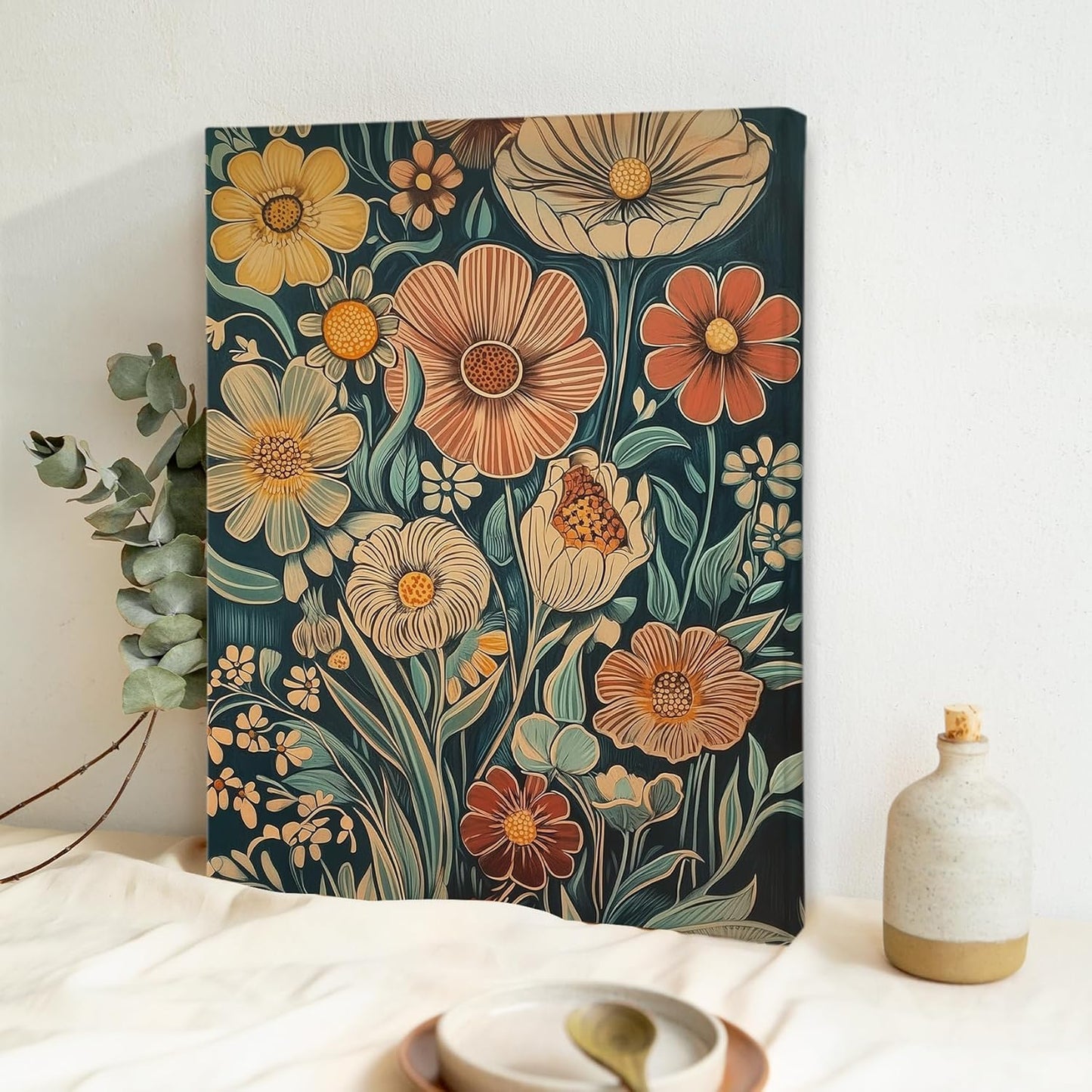 Canvas Wall Art – Floral Pattern Decorative Painting, 11x15 inches