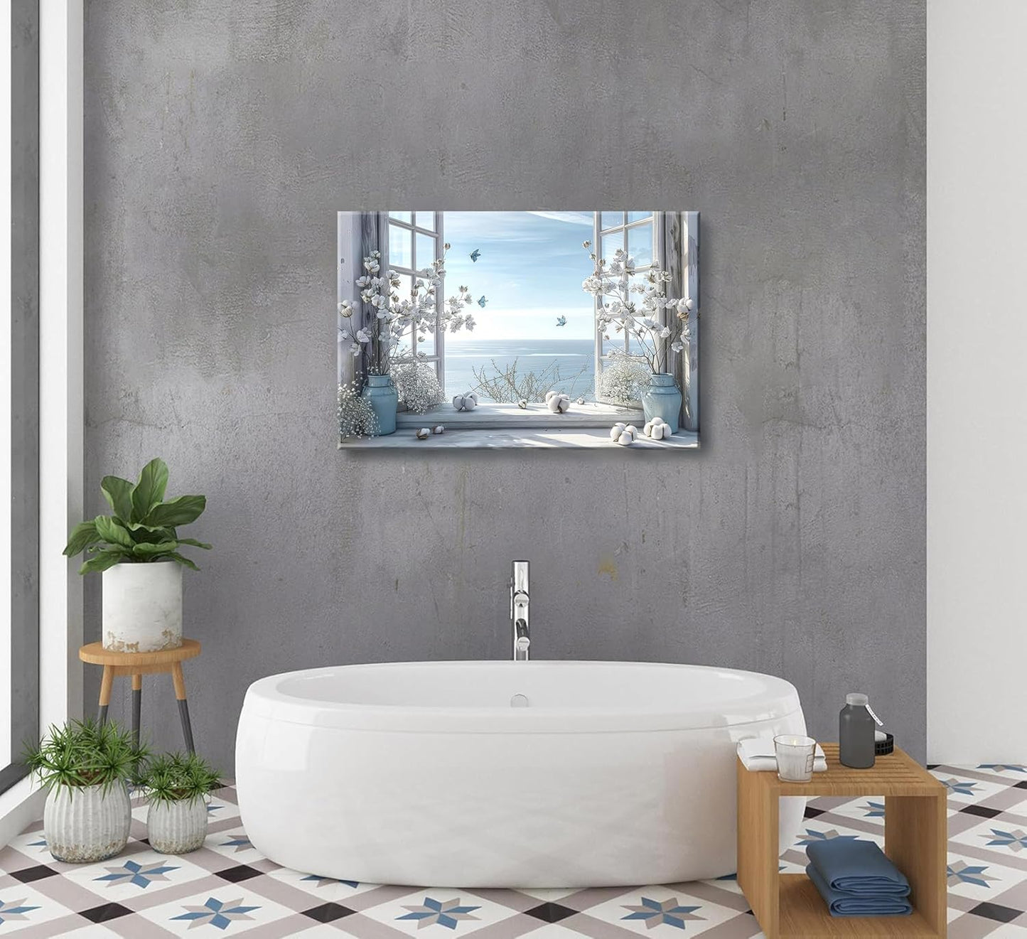 Modern Canvas Wall Art – Fresh Window View Decorative Painting, 16x12 inches
