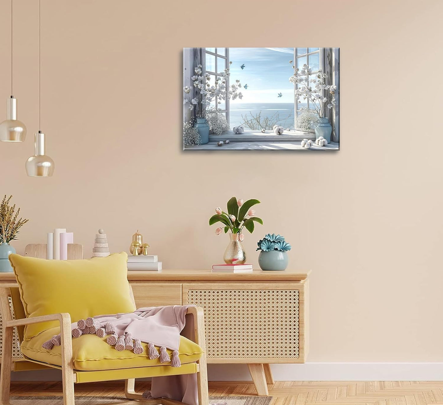 Modern Canvas Wall Art – Fresh Window View Decorative Painting, 16x12 inches