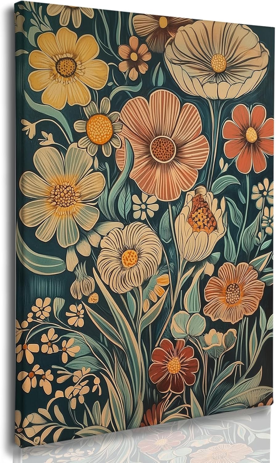 Canvas Wall Art – Floral Pattern Decorative Painting, 11x15 inches