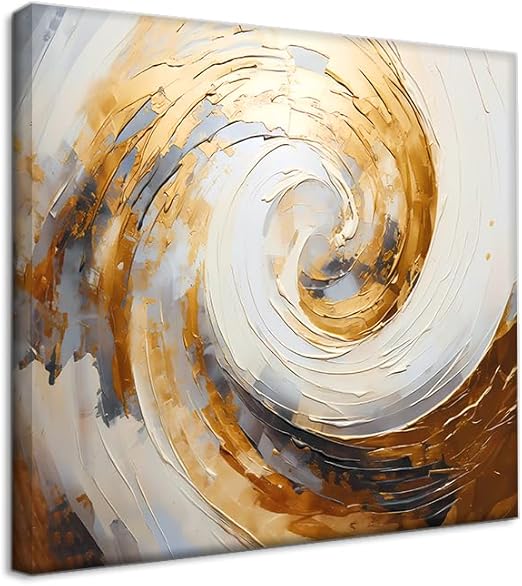 Modern Abstract Canvas Wall Art | Golden & Gray Swirl Textured Design | 14x14 Inches Contemporary Painting for Home Décor