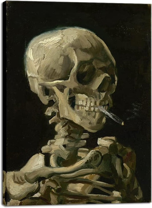 Vintage Skull Canvas Wall Art | Abstract Oil Painting Style | Dark Humorous Creative Wall Décor | High-Quality Canvas Print (16 x 12 Inches)