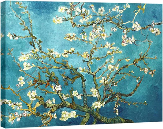 Canvas Wall Art – Blossoming Branch with Blue Background Decorative Painting, 16x12 inches