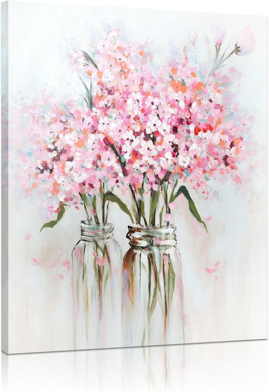 Canvas Wall Art – Pink Floral Bouquet Still Life Decorative Painting, 12x15 inches
