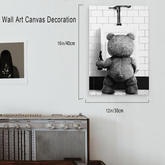 Creative Funny Bear Black and White Wall Art Canvas Painting 12x16 Inch