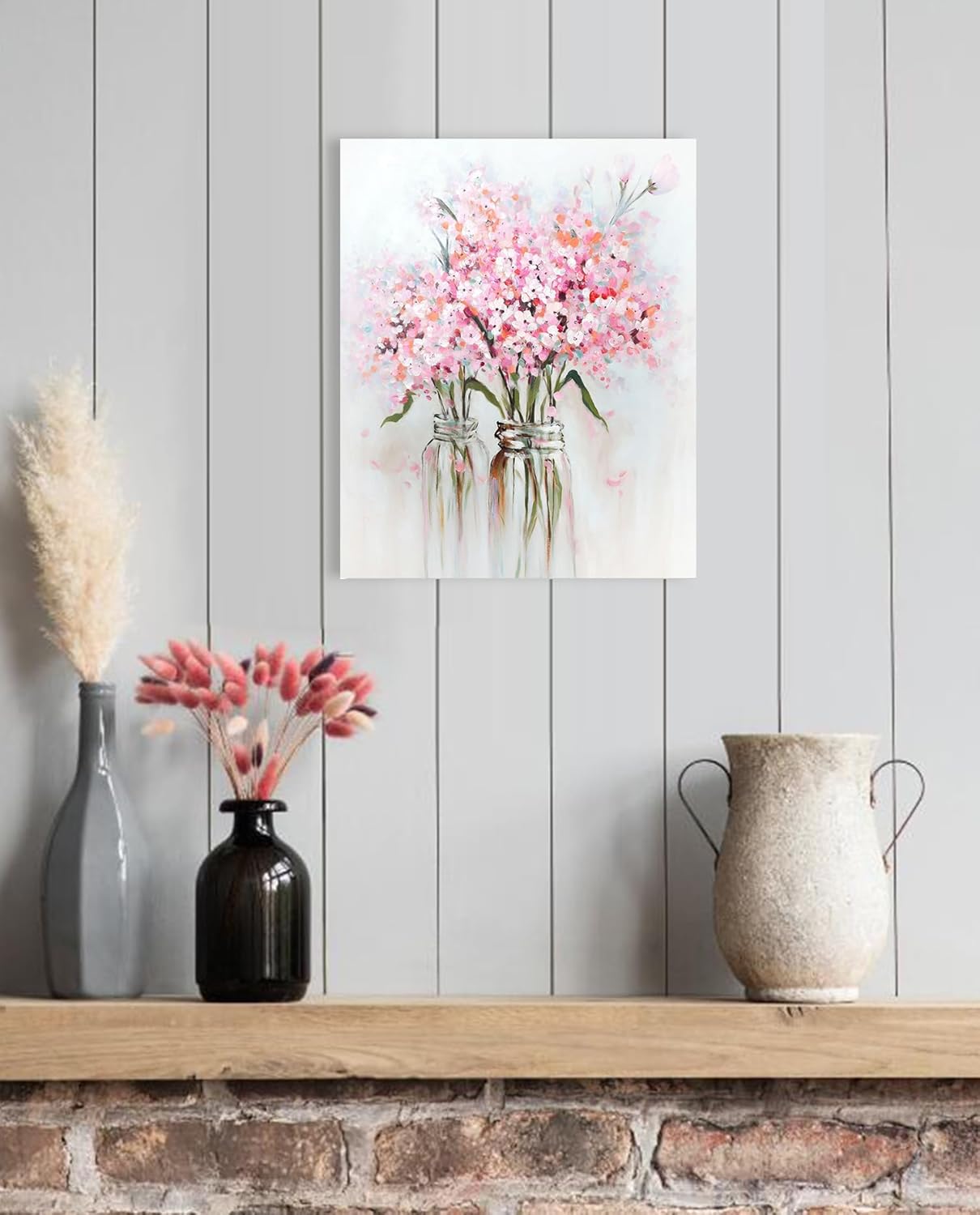 Canvas Wall Art – Pink Floral Bouquet Still Life Decorative Painting, 12x15 inches