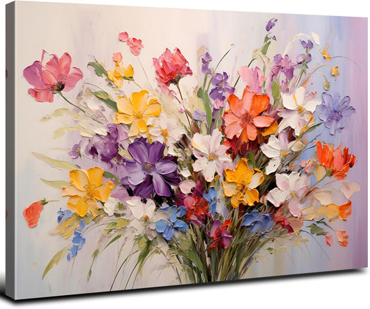 Canvas Wall Art – Colorful Floral Decorative Painting, 12x16 inches