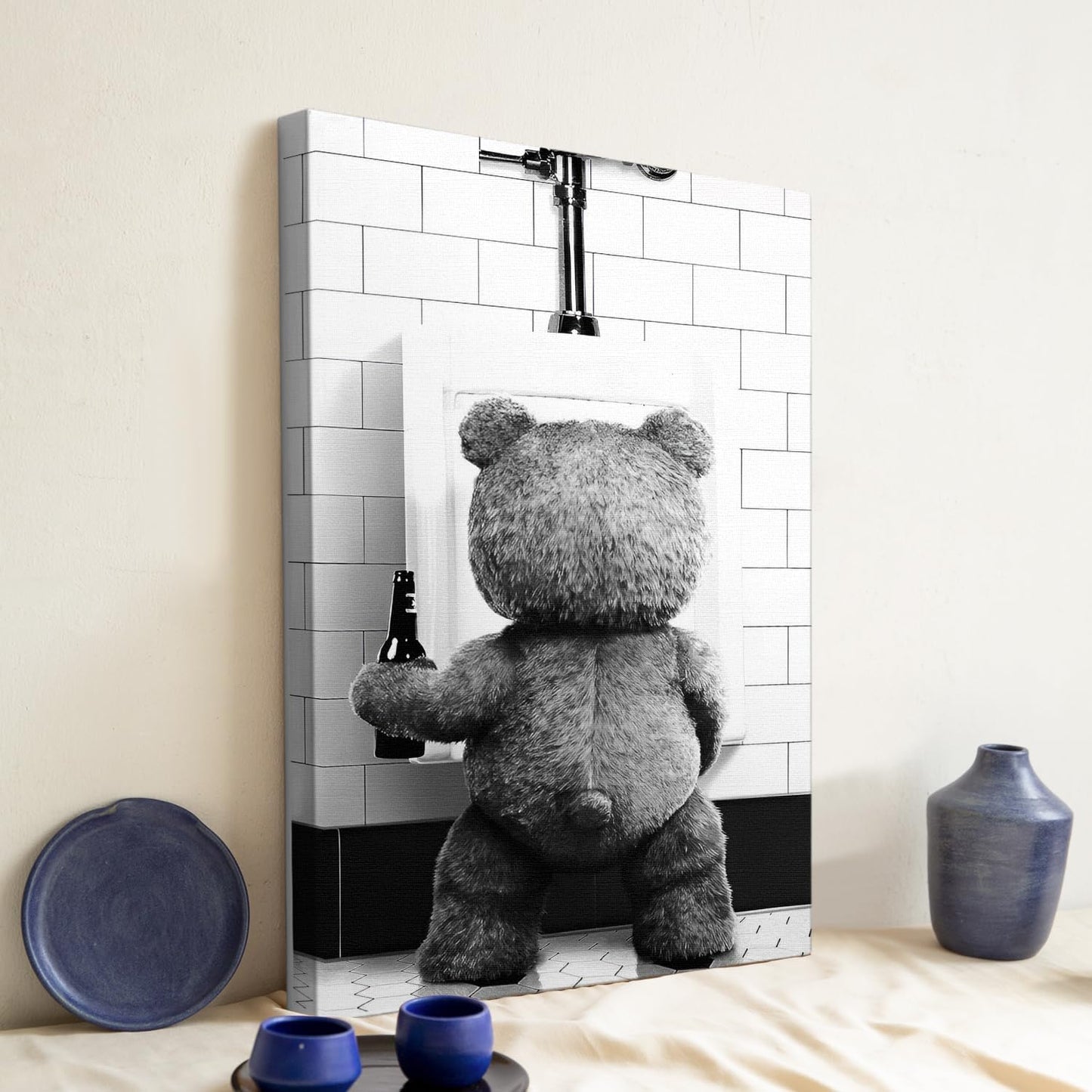 Creative Funny Bear Black and White Wall Art Canvas Painting 12x16 Inch