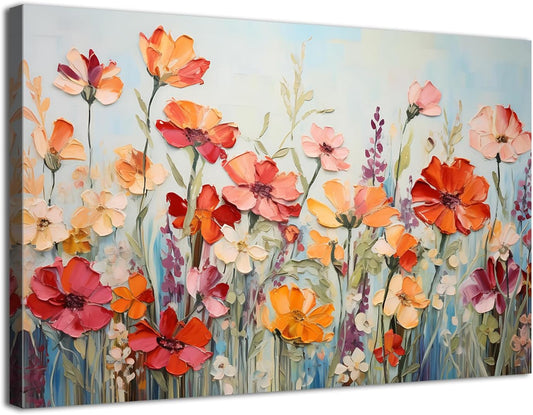 Vibrant Floral Canvas Wall Art | Colorful Wildflower Field Painting | Textured Oil-Painting Style Print | Modern Decorative Artwork for Living Room, Bedroom, Dining Room | Premium Wall Décor (16 x 12 Inches)