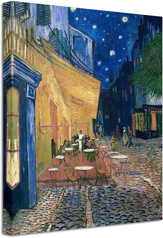 Vintage Artistic Canvas Wall Art – “Café Terrace at Night” Decorative Painting 16x12 inches