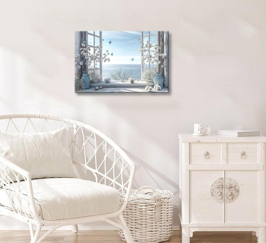 Modern Canvas Wall Art – Fresh Window View Decorative Painting, 16x12 inches