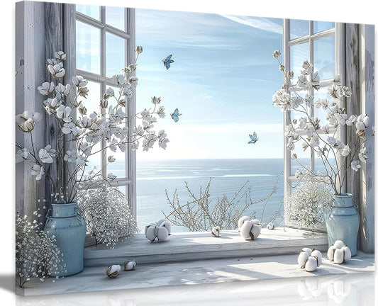 Modern Canvas Wall Art – Fresh Window View Decorative Painting, 16x12 inches