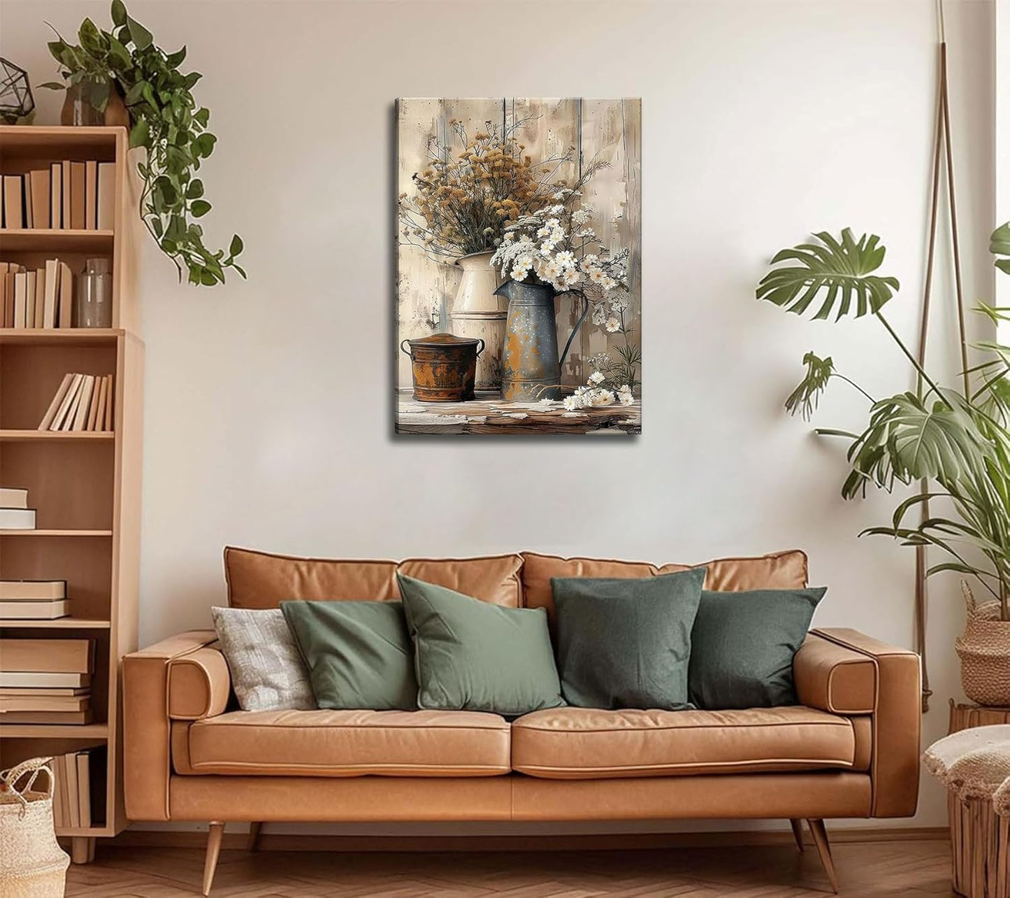 Rustic Country Style Canvas Wall Art – Floral Still Life Decorative Painting, 16x12 inches